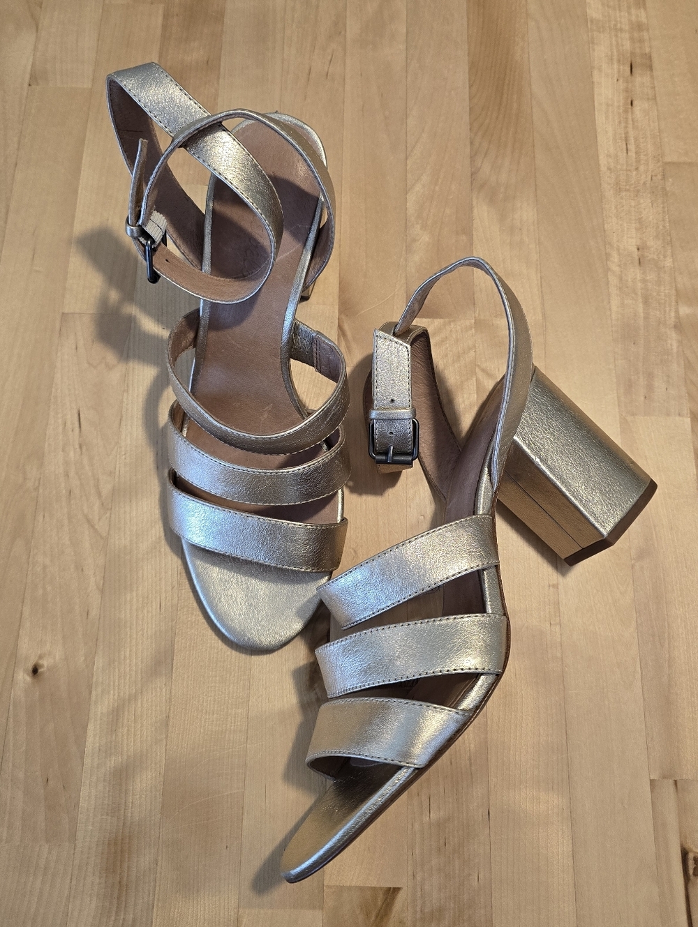 Madewell Bistra 3 Strap Gold Block Heels Size 9